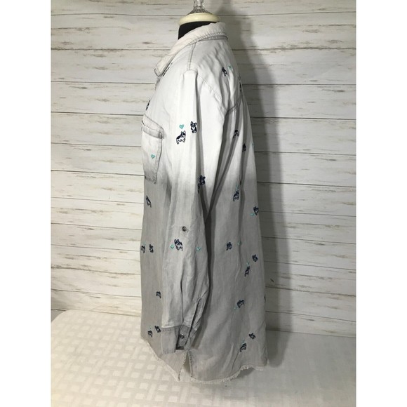 BILLY T LARGE Womens Long Button Shirt 100% LYOCELL Embroidered PUG DOG Hearts - Picture 5 of 16